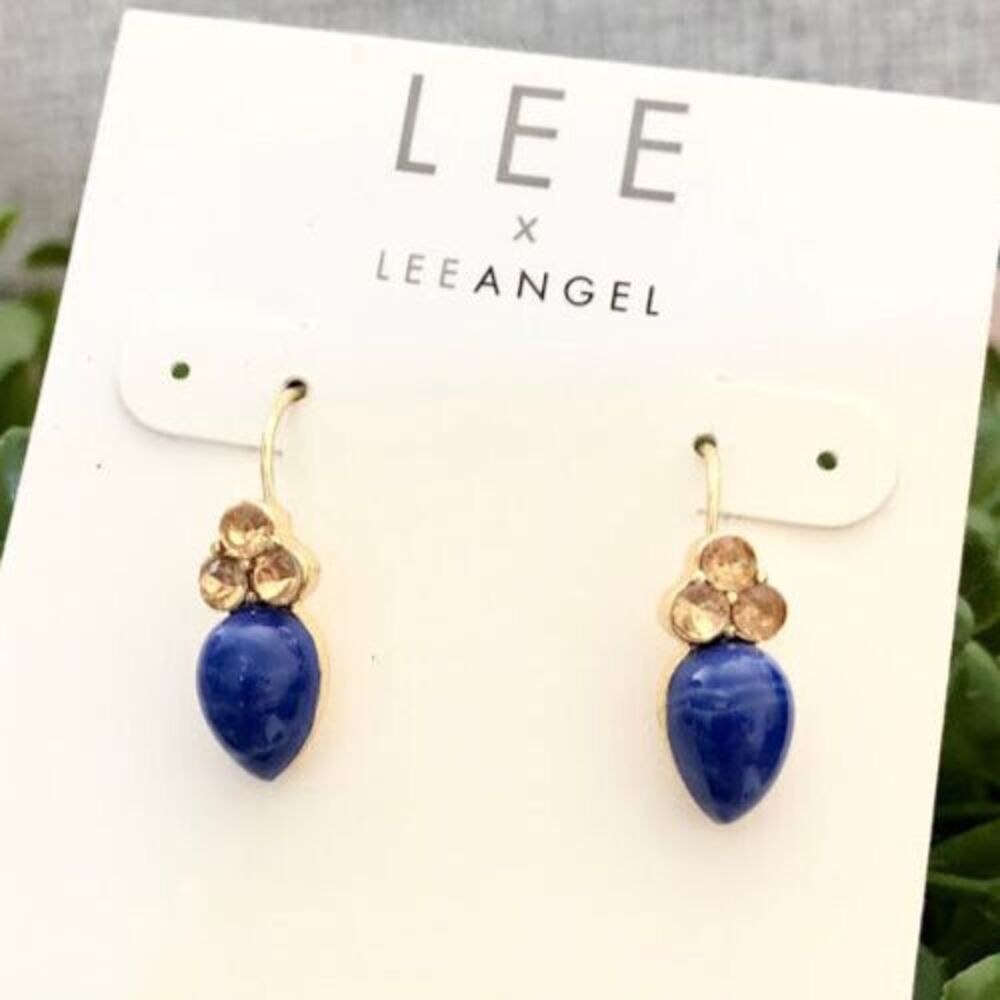 Lee By Lee Angel Women's BLUE Teardrop Crystal Earrings NWOT 75